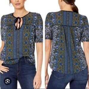 Lucky Brand Boho Top Blue and Green Floral